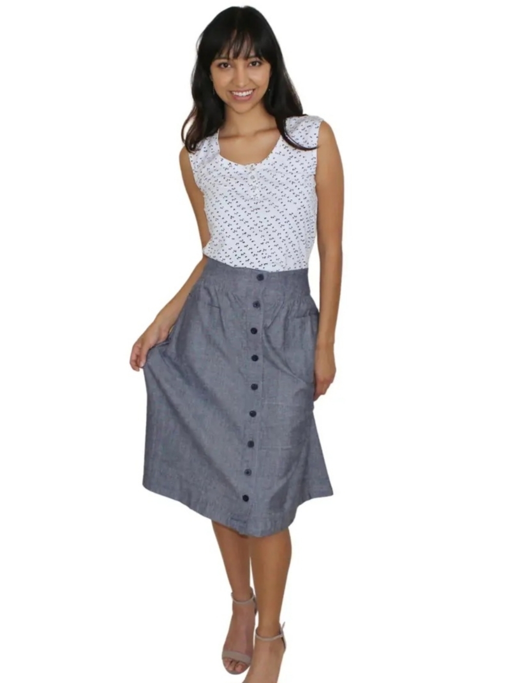 NWT Passion Lilie Chambray Cotton Midi Skirt (new with tags) Fair Trade